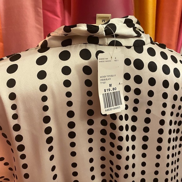 Dressy Satin Top Forever 21 🇺🇸 black and white polkadot print medium - Picture 6 of 8